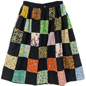 SALE! Upcycled Vintage 1950's Cotton Checkerboard QUILT TOP Handmade MIDI SKIRT